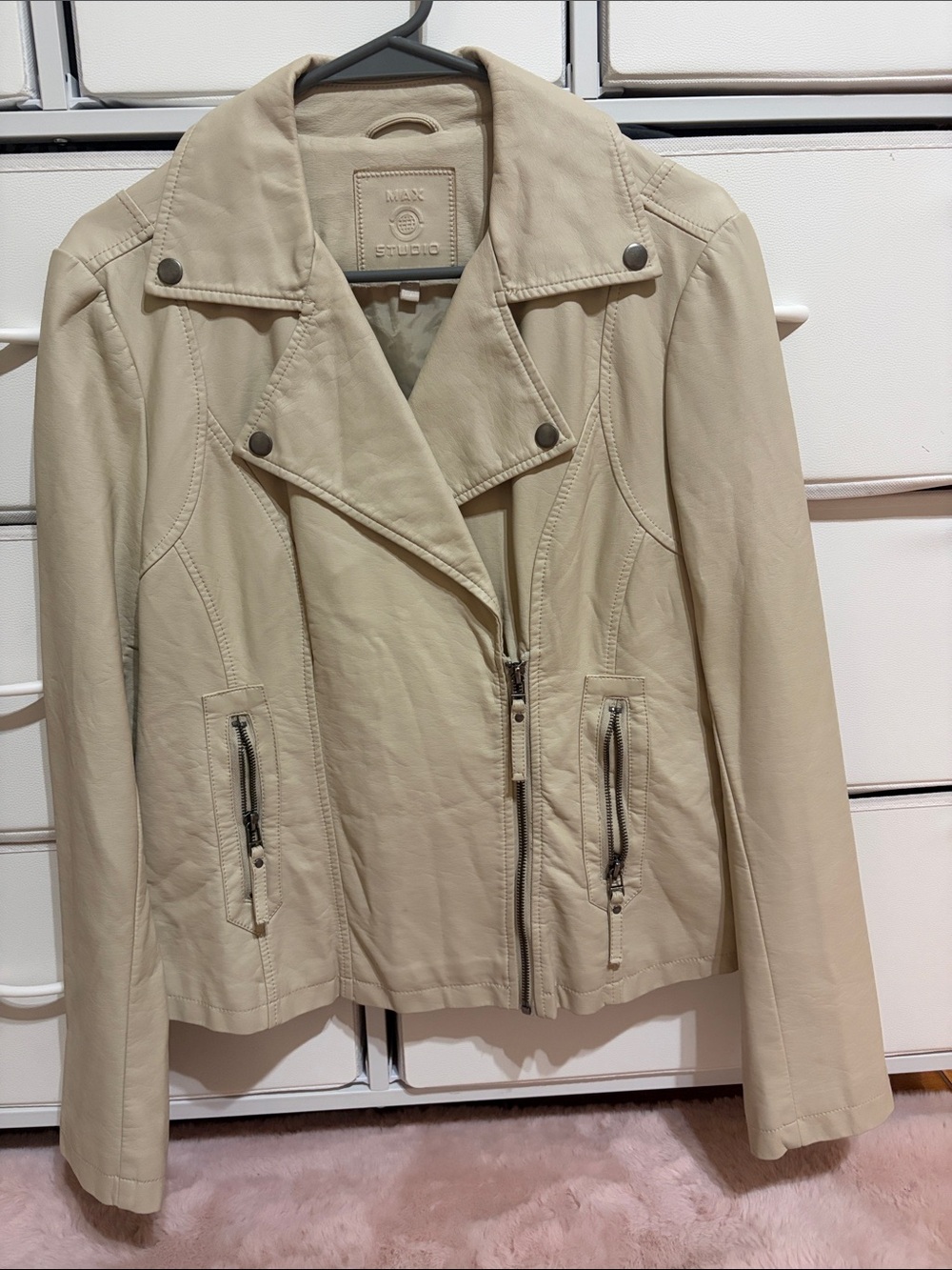 Max Studio Beige Leather Moto Jacket
